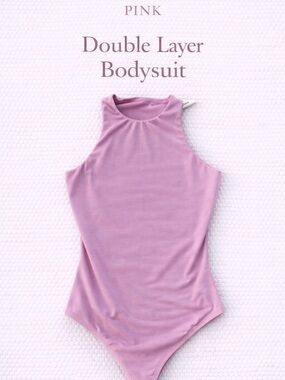 PINK VS Pink Double Layer Bodysuit High Neck Sleeveless L